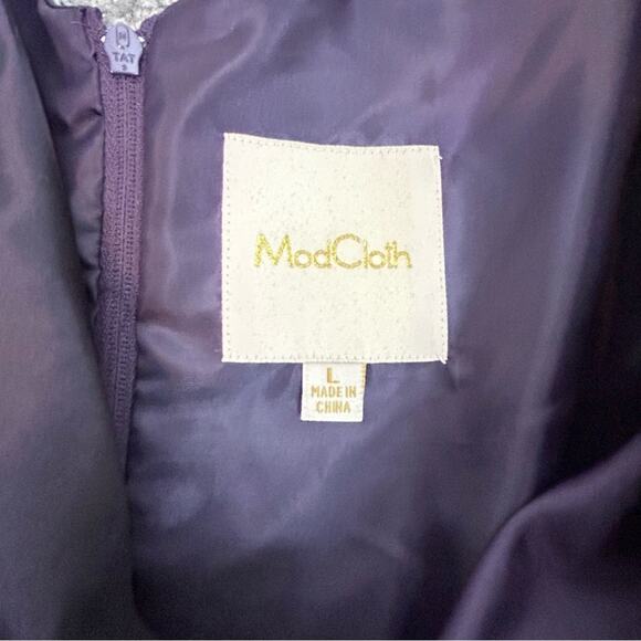 ModCloth Cocktail Dress Womens Size L Purple Wrap Flare Crinoline Party Silky - Picture 7 of 11